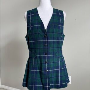 PendletonVintage Navy Blue, Green, and White Plaid Wool Vest